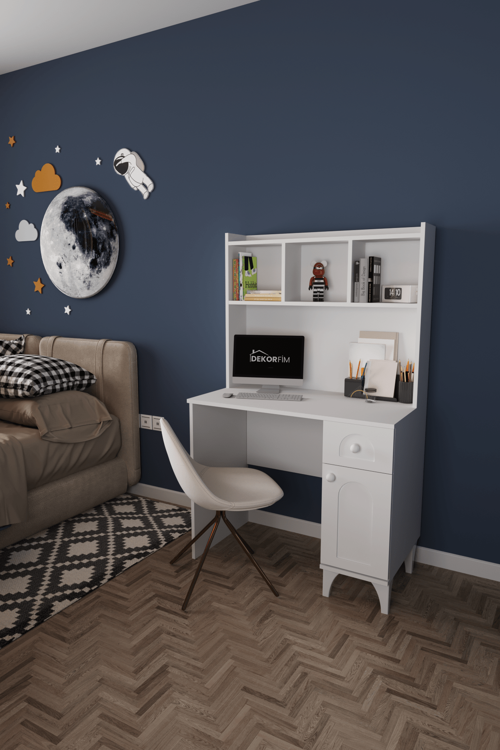 DF09106 Çekmeceli Kapaklı Kitaplıklı Çalışma Masası Bilgisayar Masası