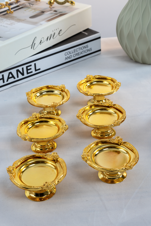 Gold Metal Kaplama Kahve Yanı Lokumluk | Ayaklı, Gold Çerçeveli Şık Sunumluk