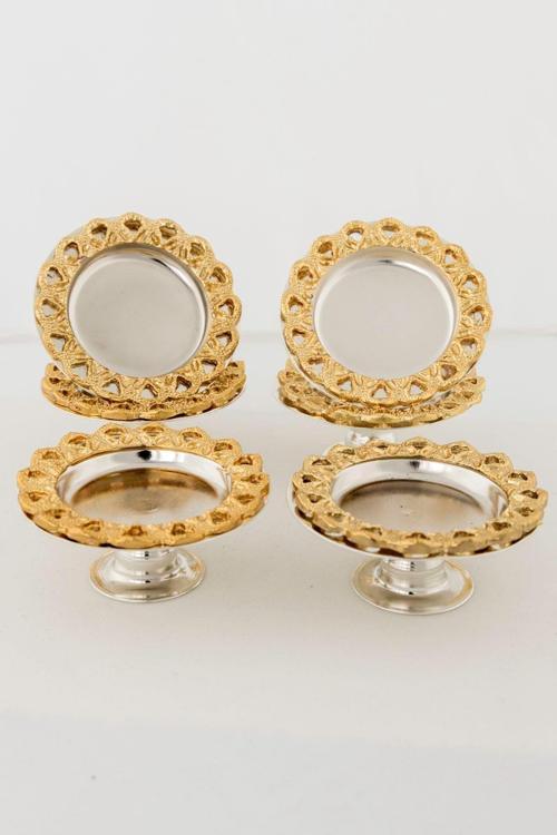 6'lı Kahve Yanı Ayaklı Lokumluk & Şekerlik Seti – Gold Zamak Kenar, Gümüş Renk Gövde