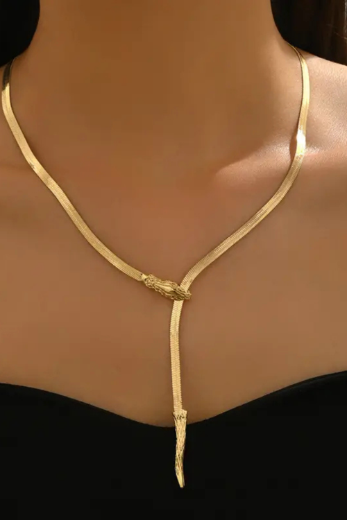 1 Adet LXALRY Kadın Y-Şekilli Hip-Hop Kolye – Ayarlanabilir Yılan Zincirli, Siyah & Altın Minimalist Tasarım, Moda Aksesuarı