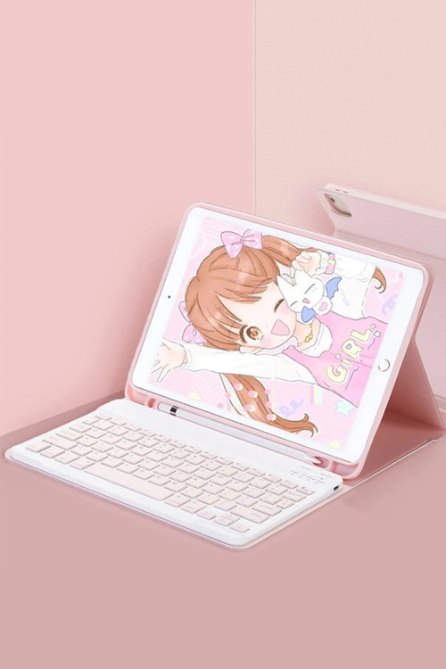 iPad 5 Air 9.7 Kılıf KC01 Smart Klavyeli Tablet Kılıfı - Pembe