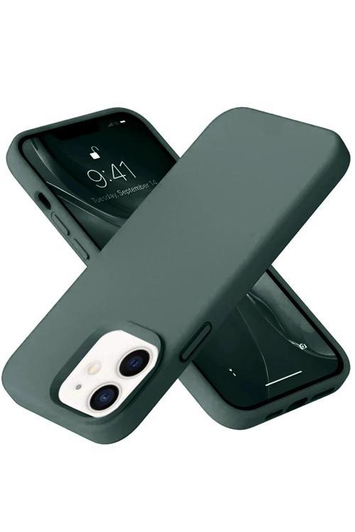 iPhone 12 Kılıf Nano içi Kadife Silikon - Koyu Yeşil