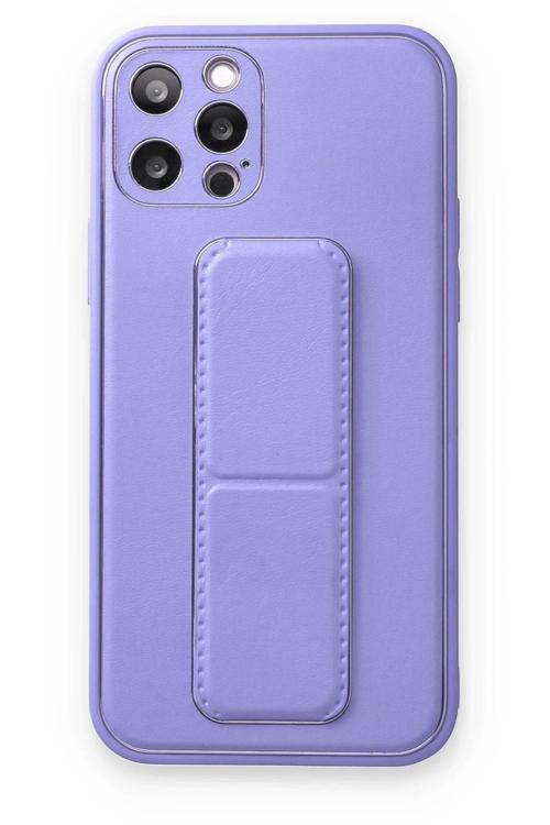 iPhone 12 Pro Kılıf Coco Deri Standlı Kapak - Koyu Lila