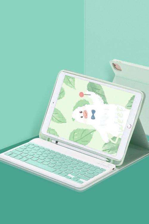 iPad 10.2 (9.nesil) Kılıf KC01 Smart Klavyeli Tablet Kılıfı - Açık Yeşil