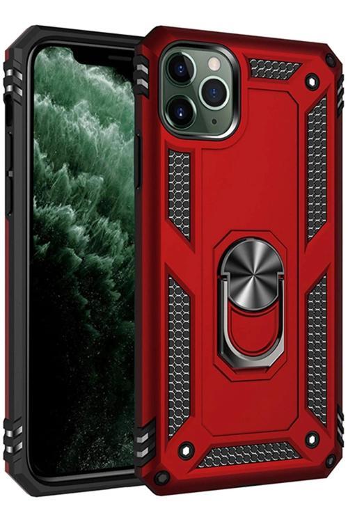 iPhone 11 Pro Max Kılıf Sofya Yüzüklü Silikon Kapak - Kırmızı