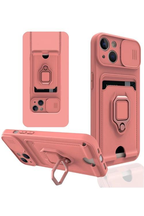 iPhone 13 Kılıf Zuma Kartvizitli Yüzüklü Silikon - Pembe