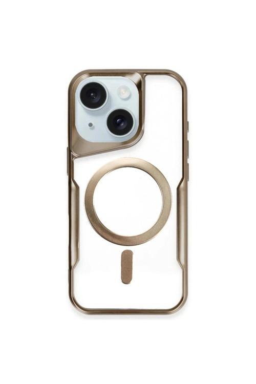 iPhone 15 Plus Kılıf Boyi Magsafe Silikon Kapak - Kahverengi