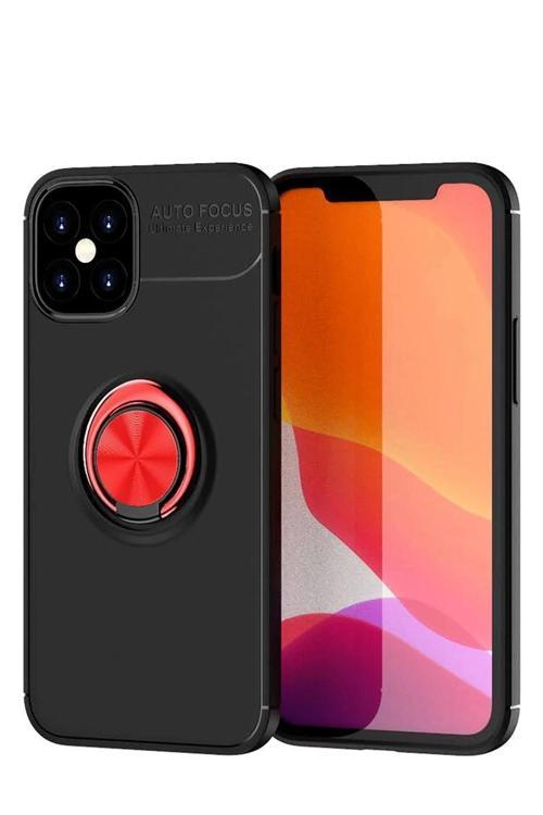 iPhone 12 Mini Kılıf Range Yüzüklü Silikon - Siyah-Kırmızı