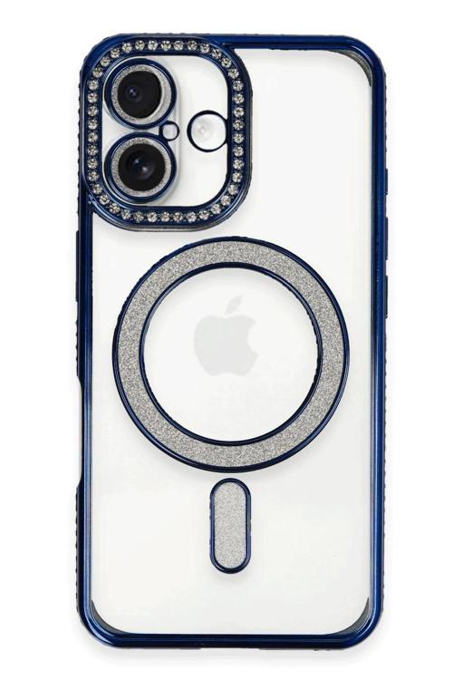 iPhone 16 Plus Kılıf Joke Simli Magneticsafe Kılıf - Lacivert
