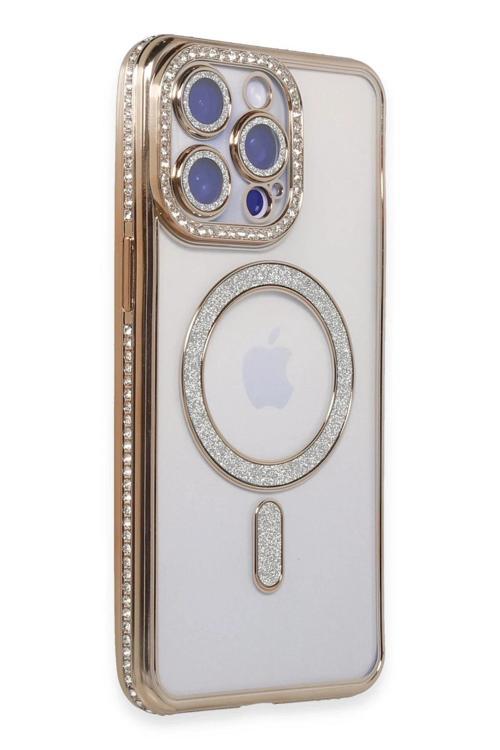 iPhone 14 Pro Max Kılıf Joke Simli Magneticsafe Kılıf - Gold