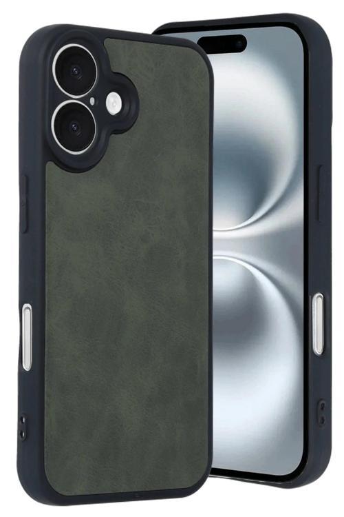 iPhone 16 Kılıf Aras Deri Kapak - Koyu Yeşil