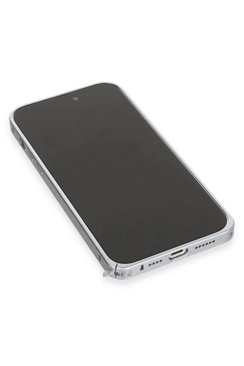 Joko iPhone 15 Pro Max Kılıf Metal Bumper Magneticsafe Kapak - Gri