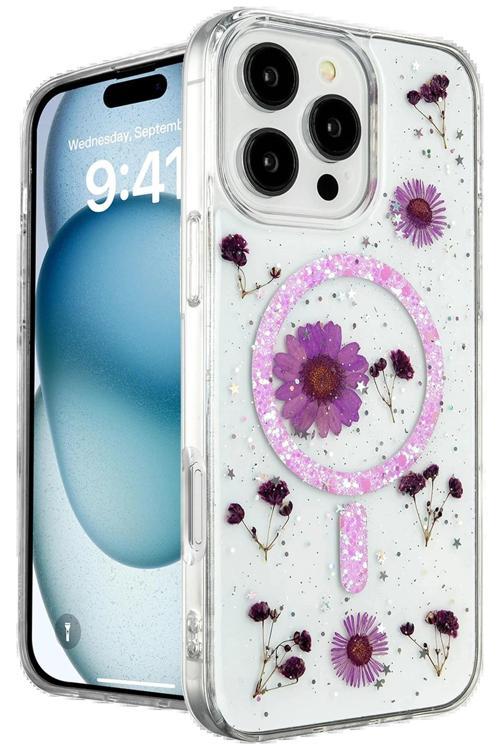 iPhone 16 Pro Kılıf Daisy Simli Magsafe Kapak - Mor