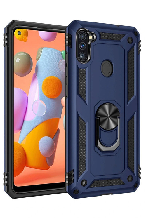 Samsung Galaxy A11 Kılıf Sofya Yüzüklü Silikon Kapak - Lacivert