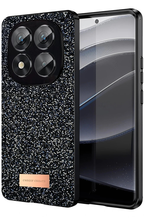 Onegif Xiaomi Redmi Note 14 Pro 5G Bright Simli Kapak - Siyah
