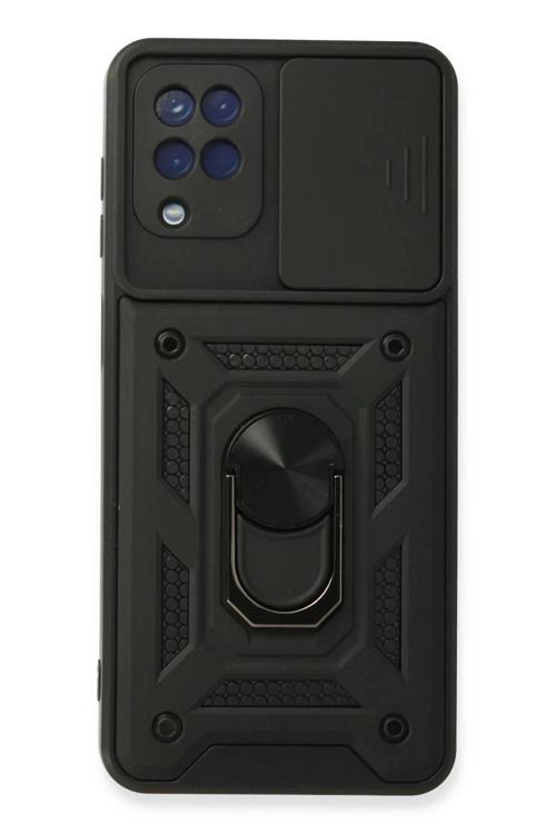 Samsung Galaxy A22 Kılıf Pars Lens Yüzüklü Silikon - Siyah