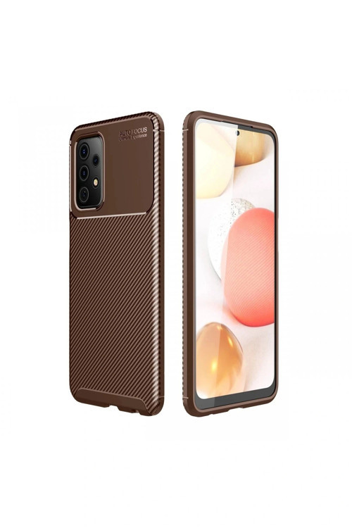 Samsung Galaxy A72 Kılıf Auto Focus Karbon Kapak - Kahverengi
