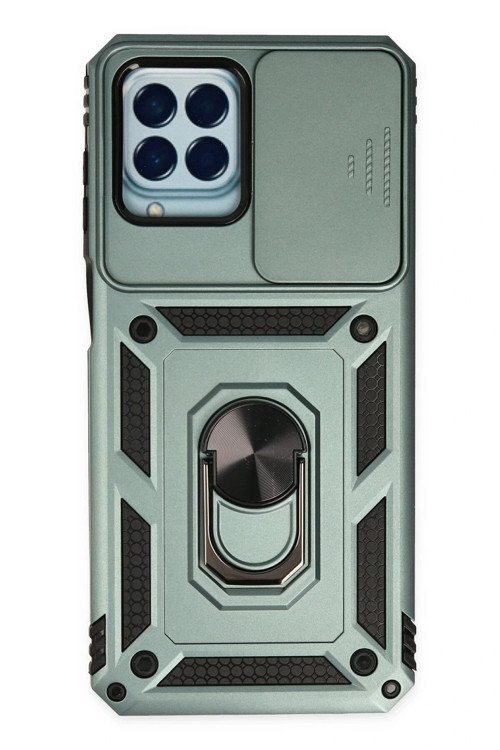 Samsung Galaxy M33 Kılıf Pars Lens Yüzüklü Silikon - Yeşil