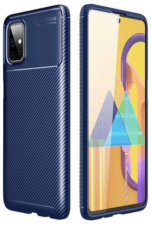 Samsung Galaxy M51 Kılıf Auto Focus Karbon Kapak - Lacivert