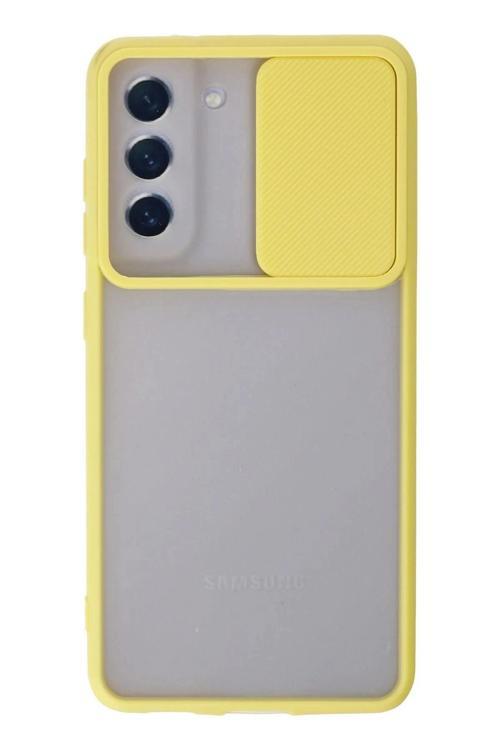 Samsung Galaxy S21 FE Kılıf Palm Buzlu Kamera Sürgülü Silikon - Sarı