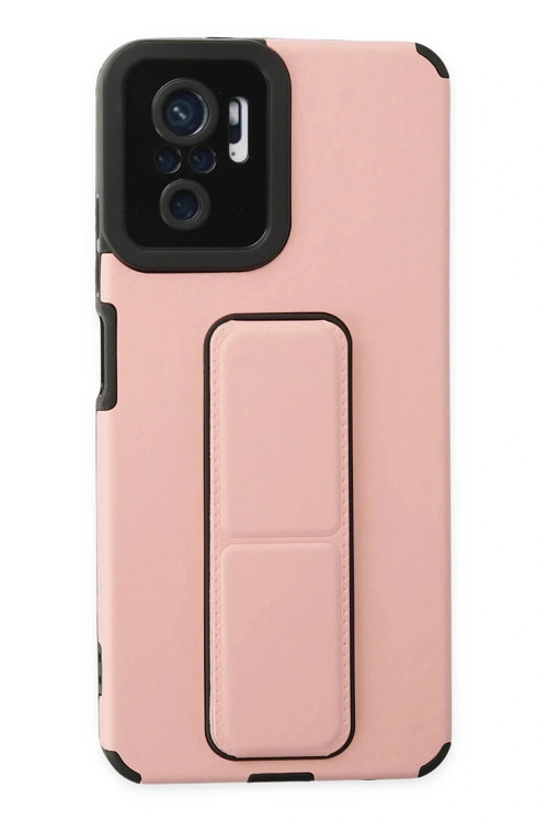 Xiaomi Redmi Note 10 Kılıf Mega Standlı Silikon - Pudra