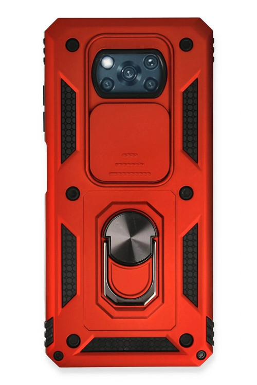 Xiaomi Pocophone X3 Kılıf Pars Lens Yüzüklü Silikon - Kırmızı