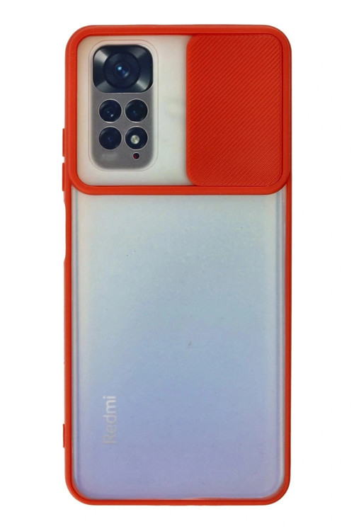 Xiaomi Redmi Note 11 Kılıf Palm Buzlu Kamera Sürgülü Silikon - Kırmızı
