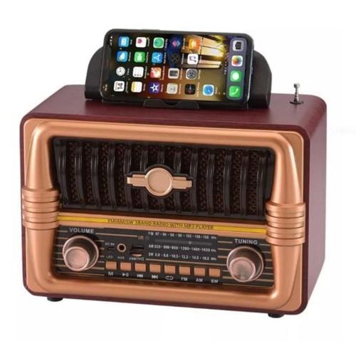 ® Büyük Boy Telefon Tutma Aparatlı Retro Ahşap Tasarım Bluetooth Hoparlörlü Radyo – FM/AM Dest