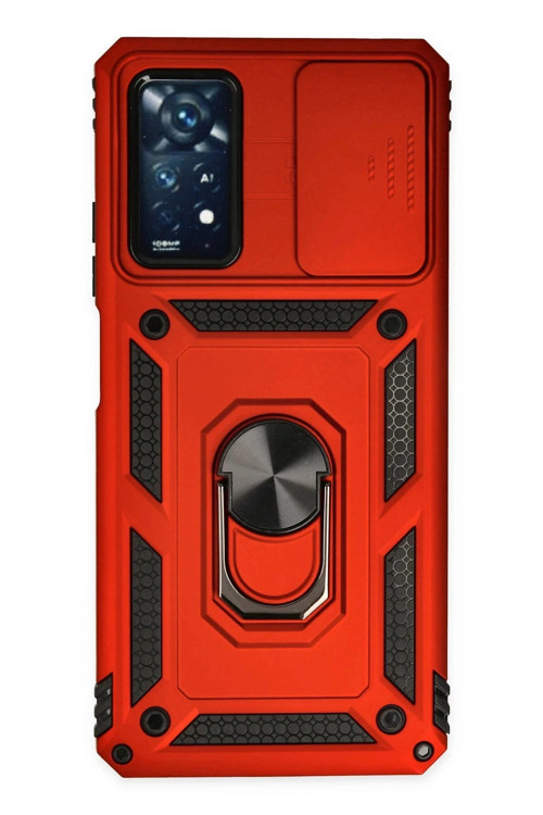 Xiaomi Redmi Note 11 Pro Kılıf Pars Lens Yüzüklü Silikon - Kırmızı