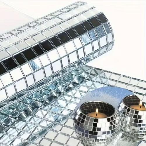 ® Kare Silver Cam Mozaik Fayans Çıkartmaları El İşi Kare Cam Fayans Kendinden Yapışkanl Aynalı