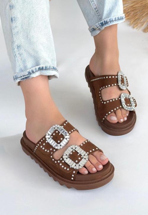 Taba Nubuk Taşlı Terlik