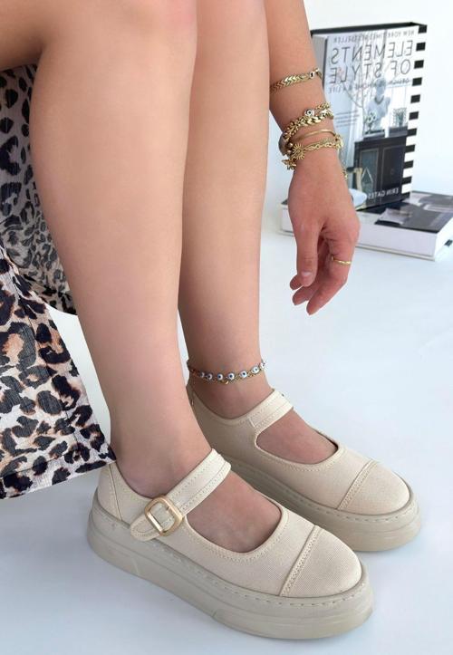 Bej Keten Spor Ayakkabı