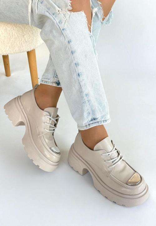 Bej Rugan Dolgu Topuk Oxford Ayakkabı