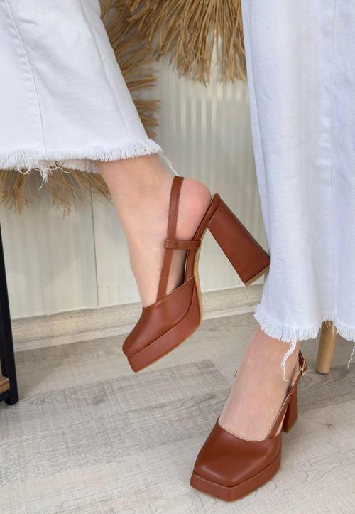 Taba Cilt Topuklu Ayakkabı