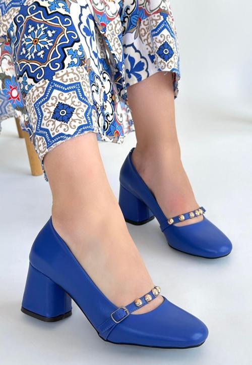 Mavi Cilt Topuklu Ayakkabı