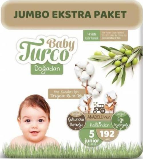 Doğadan Bebek Bezi 5 Beden - Numara Junior 192 Adet Jumbo Ekstra Paket 12 - 25 Kg