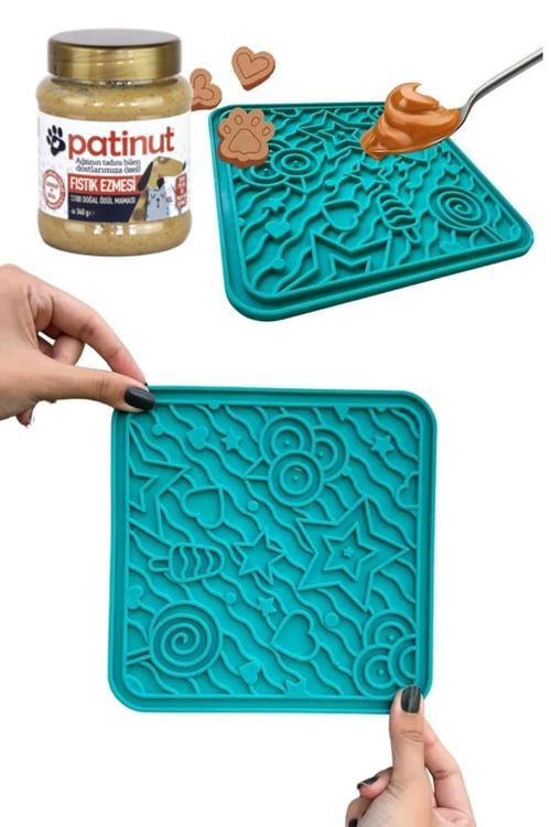 Turkuaz O'Yalama Matı (Lick Mat) + Doğal Fıstık Ezmeli Ödül Maması