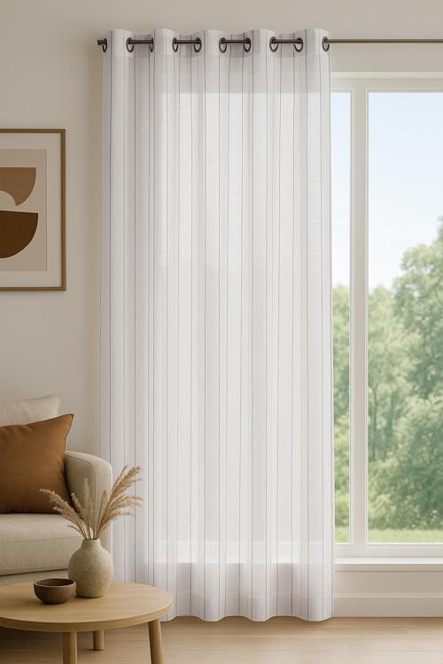 Louison Halkalı Tül Perde Kahve Çizgili 140x280