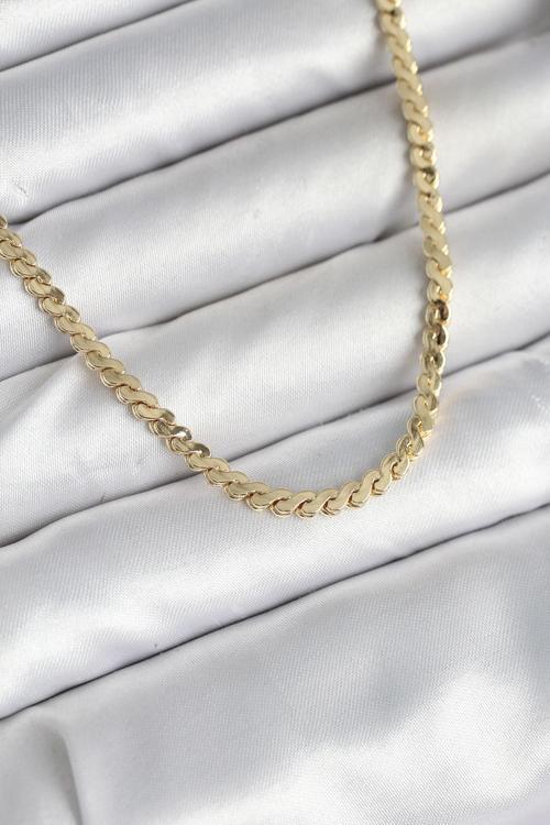 60 cm Gold Renk Pirinç Yassı Zincir Model Kadın Kolye 10602