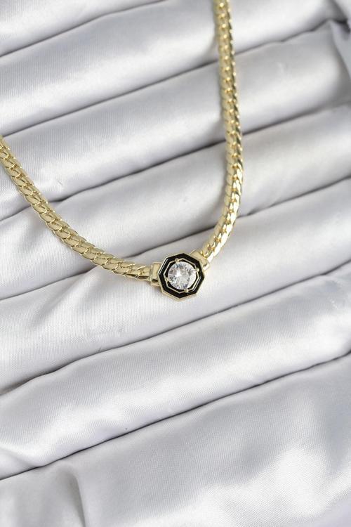 Pirinç Gold Renk Zirkon Taşlı Kadın Kolye 10601