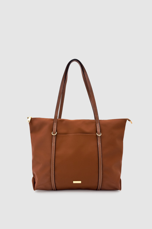 Velie Paraşüt Kumaş Şeritli Shopper Çanta Taba