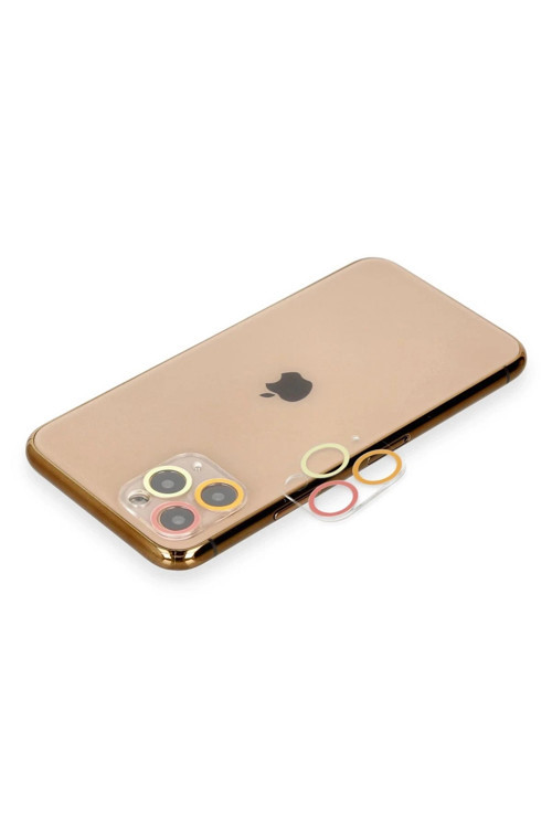 iPhone 11 Pro Max Renkli Kamera Lens Koruma Cam - Turuncu-Kırmızı