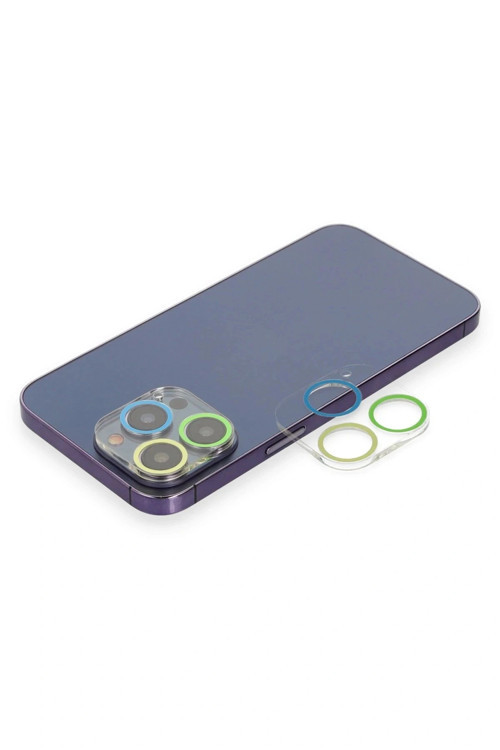 iPhone 12 Pro Renkli Kamera Lens Koruma Cam - Yeşil-Sarı
