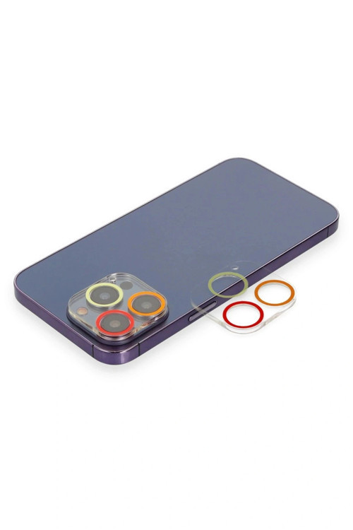 iPhone 13 Pro Max Renkli Kamera Lens Koruma Cam - Turuncu-Kırmızı