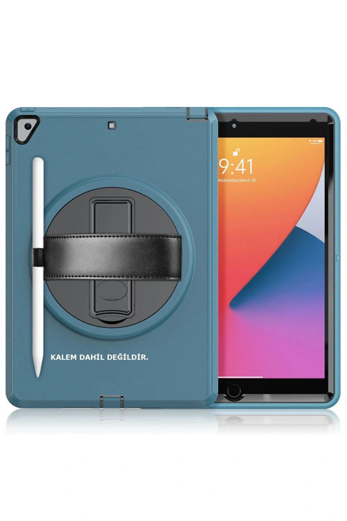 iPad 10.2 (7.nesil) Kılıf Hand Strap Tablet Kılıfı - Turkuaz