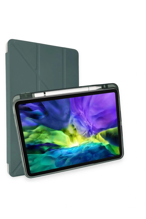 iPad 10.2 (8.nesil) Kılıf Kalemlikli Hugo Tablet Kılıfı - Koyu Yeşil