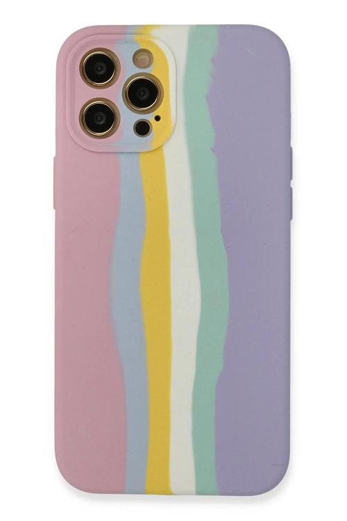 iPhone 12 Pro Max Kılıf Ebruli Lansman Silikon - Pembe-Lila