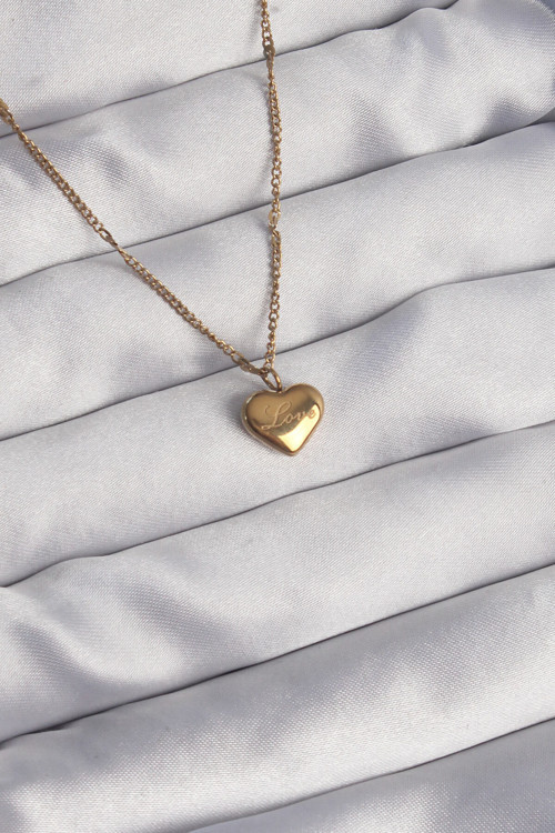 316L Çelik Gold Renk Kalp Model Love Kolye - Tj-Bko8931