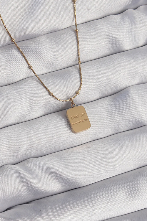 316L Çelik Gold Renk Kare Charm Model Kolye - Tj-Bko8928