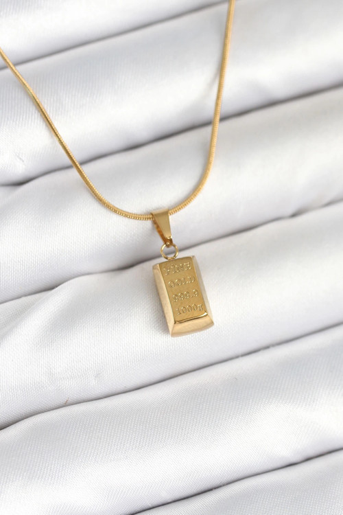 316L Çelik Gold Renk Mini Külçe Altın Model Kolye